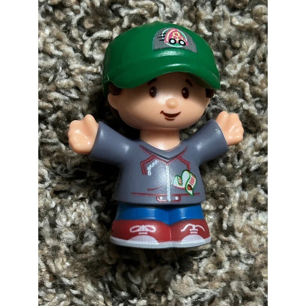 Fisher Price Little People Figures Recycling Worker and Boy in Green Hat Set